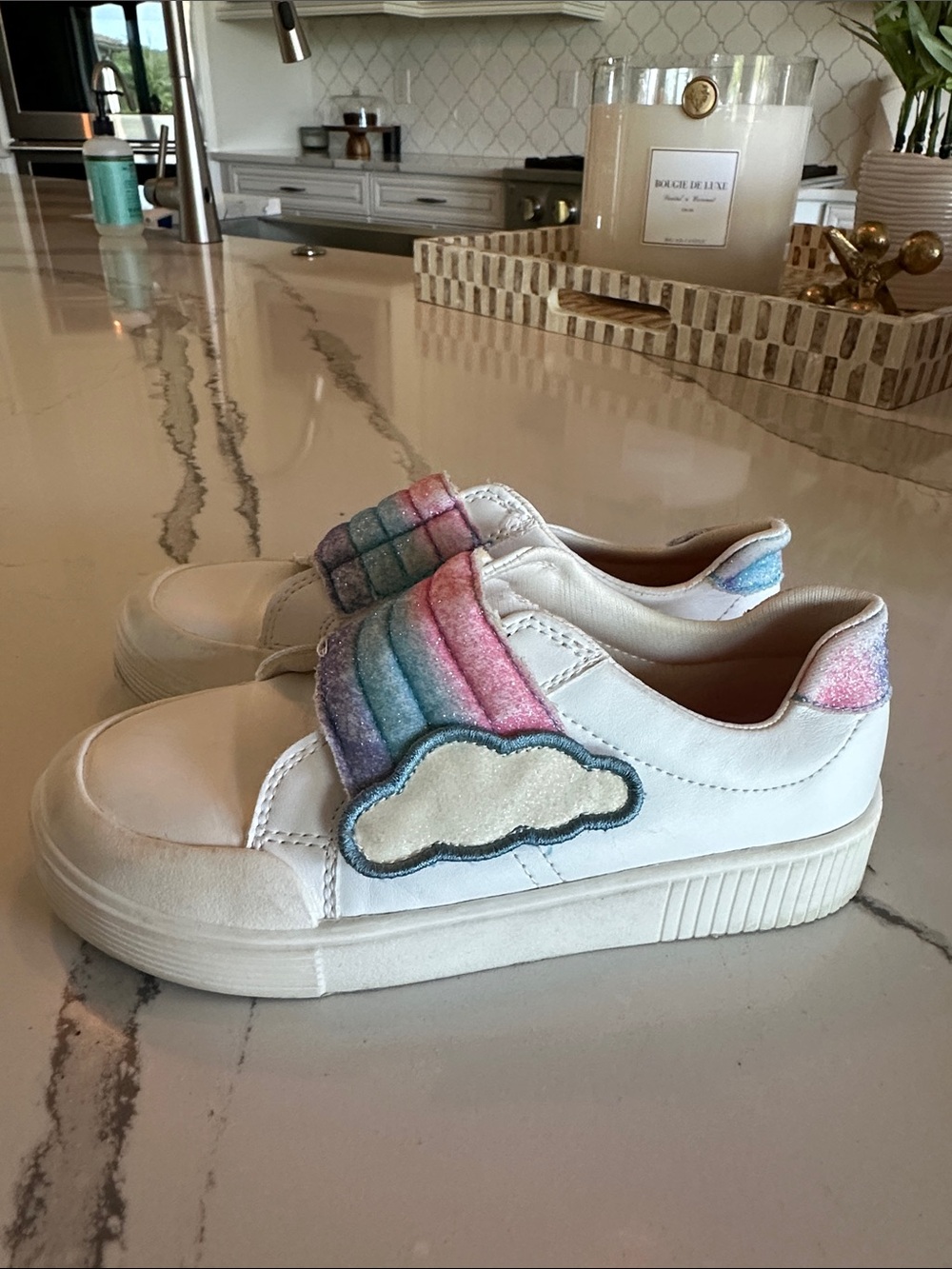 Tucker + Tate White Sneakers with Pastel Rainbow & Cloud Accent